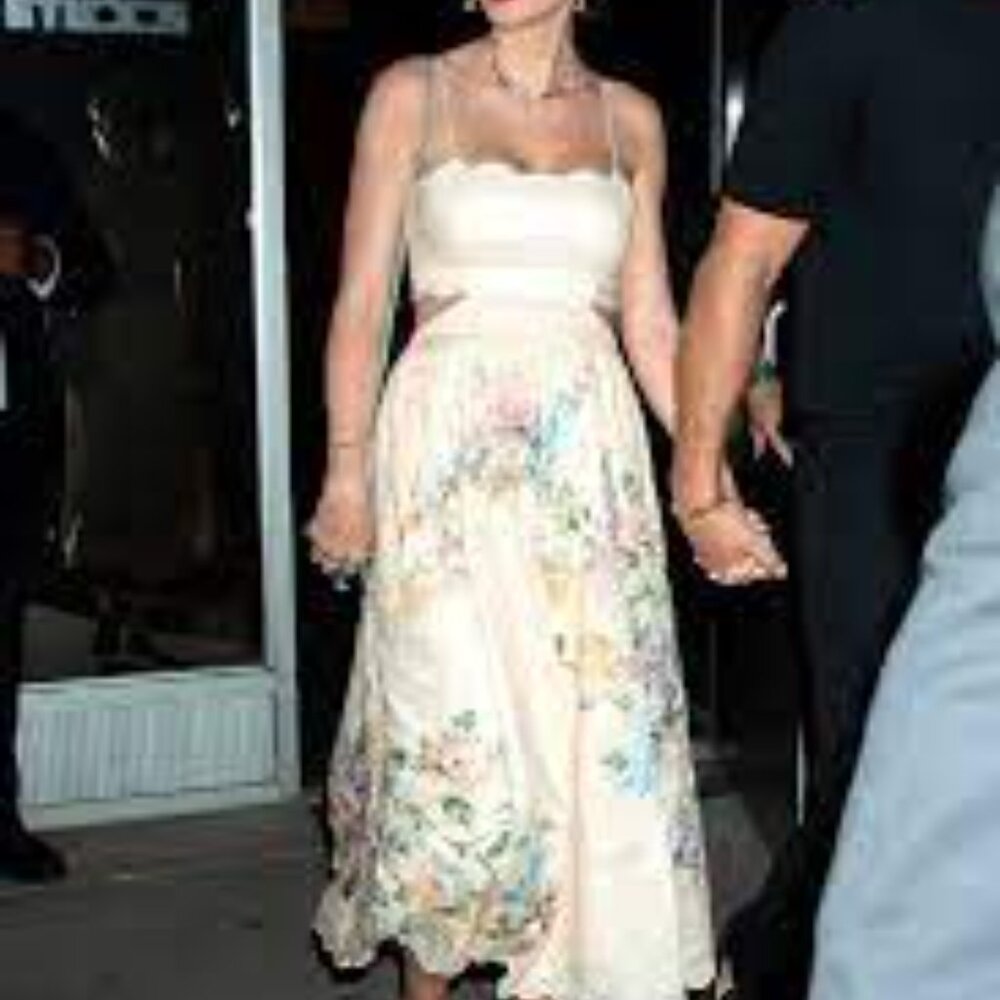 Christian Lacroix Cream Floral Strap Midi Dress
